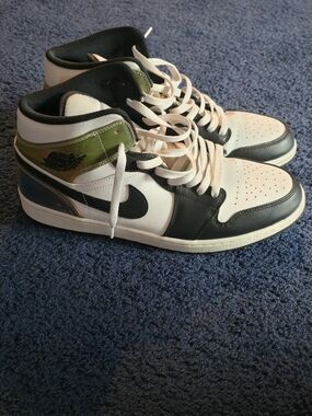 Nike Air Jordan 1 Mid - White/Black/Olive Green Men’s Sneakers